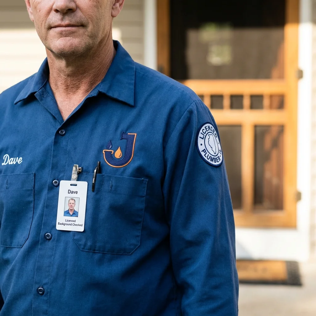 Licensed plumber showing ID badge in Huntington, IN