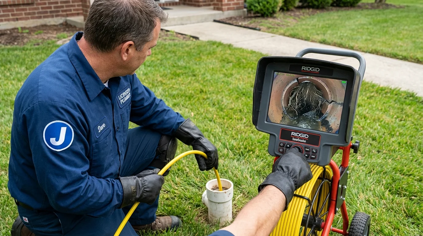 Sewer camera inspection being performed by Johns Plumbing LLC in Huntington