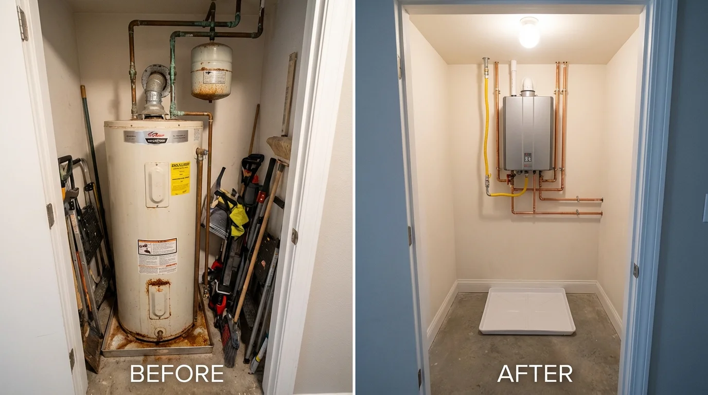 Tank water heater versus wall-mounted tankless unit comparison for Huntington, IN homeowners